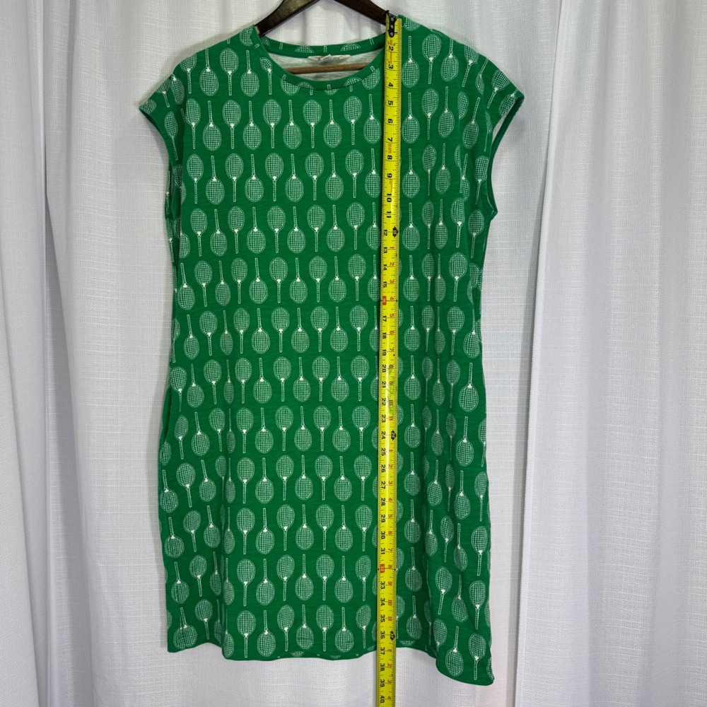 Boden Women Green Tennis Racket Print 100% Cotton Slub Shift Dress US 14 - Picture 12 of 14